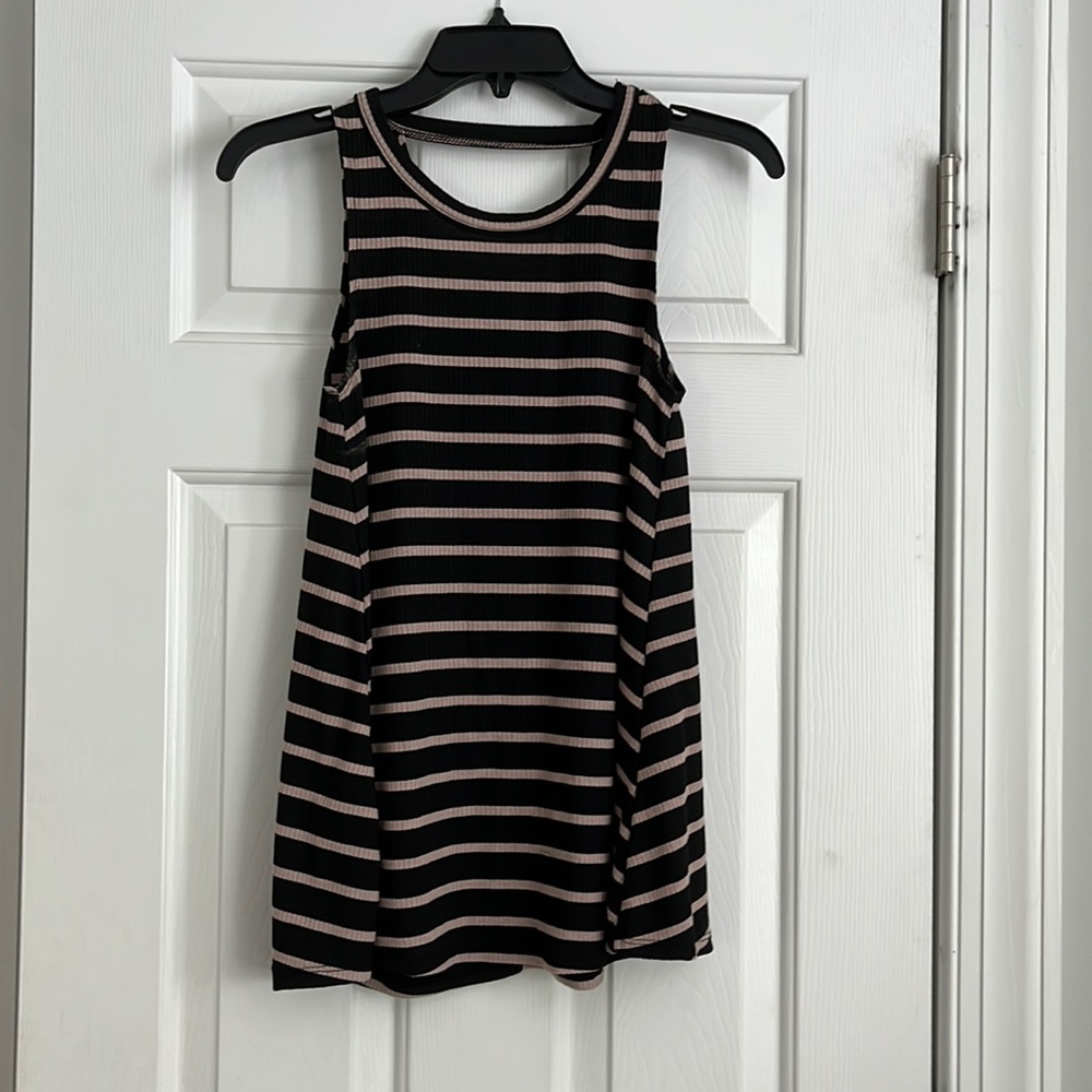 Black and Tan Striped Tank Top S
